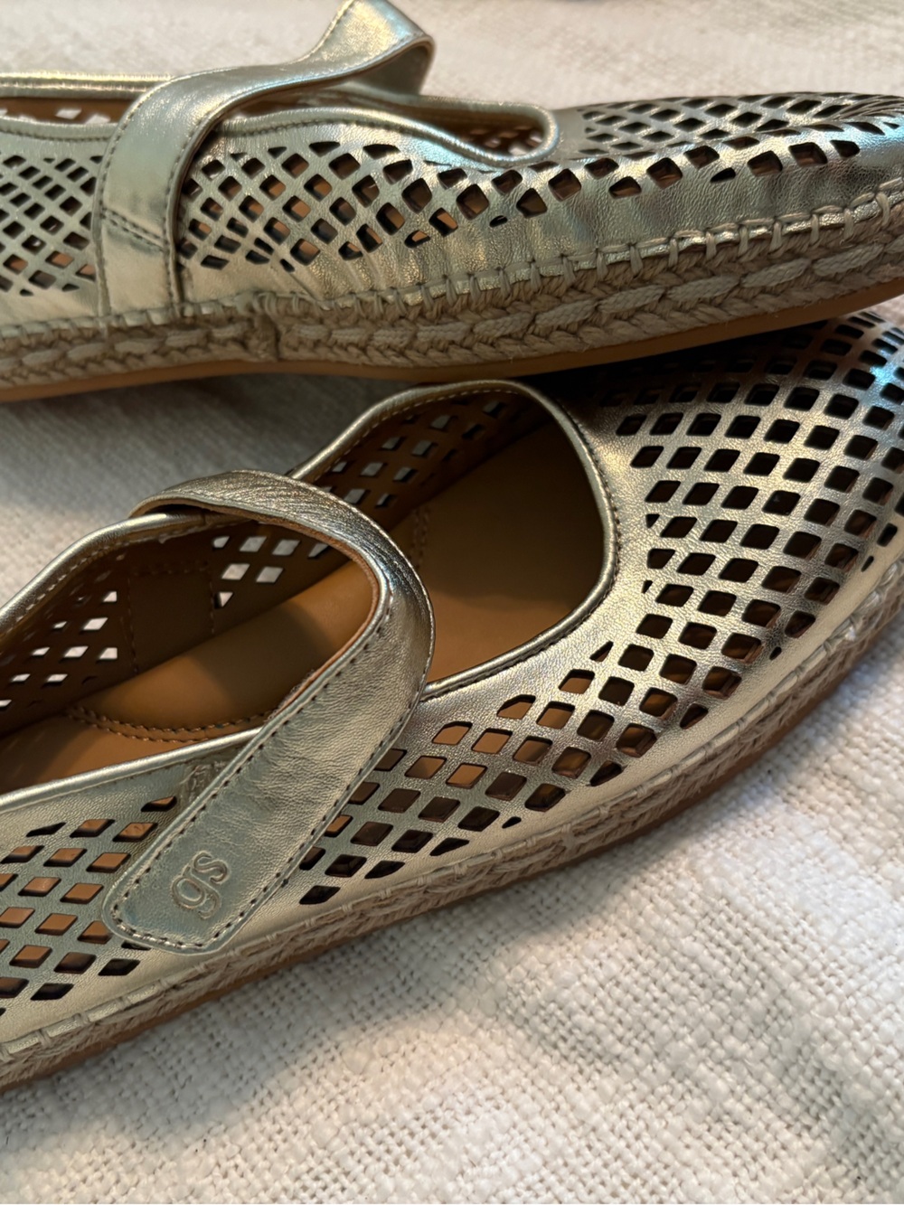 Kenneth Cole Gold Perforated Mary Jane Espadrilles